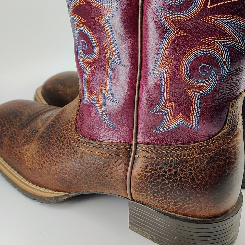 Ariat Women's 6.5B Western Cowboy Boots Brown Burgundy Embroidered Square Toe - Picture 6 of 9